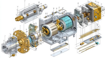 Poster - Detailed Exploded View Diagram of Compressor Assembly Components