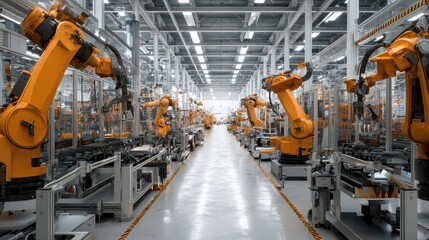 Poster - Robotic Assembly Line in Modern Factory with Exoskeleton Technology