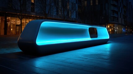 Poster - Futuristic Bench Design with Glowing LED Lights in Urban Setting