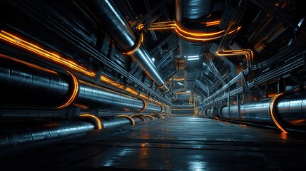 Poster - Futuristic Glowing Energy Pipe System in an Advanced Environment