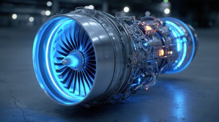 Poster - Futuristic Jet Engine Design with Neon Lighting and Details