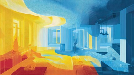 Poster - Heatmap Illustration of AC Airflow in a Room with Modern Design