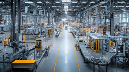 Poster - High-Speed Packaging Machines in a Modern Logistics Factory Setting