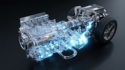 Poster - High Tech Electric Vehicle Engine Platform with Futuristic Design