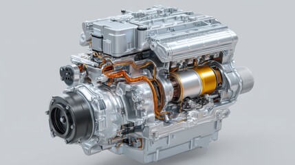 Poster - High Tech Electric Vehicle Engine with Detailed Cross-Section View