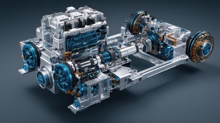 Poster - High-Tech Electric Vehicle Engine Platform with Transparent Design