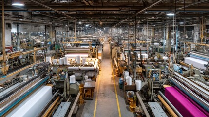 Poster - Vast Textile Factory Showing Large Weaving Machines and Equipment