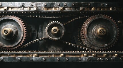 Poster - Machinery in Motion with Gears and Moving Belts in a Factory Setting
