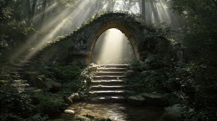 Poster - Enchanting Bridge of Light Leading to a Mystical Realm of Heaven