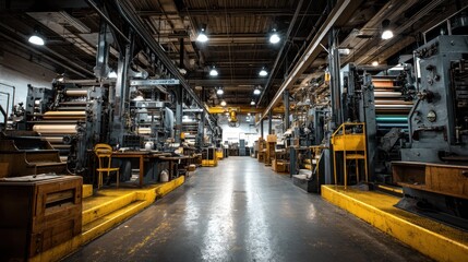 Poster - Inside a Massive Printing Press Factory with Industrial Machinery