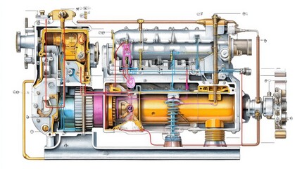 Poster - Detailed Mechanical Diagram Illustrating Compressor Functionality
