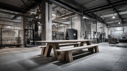 Poster - Modern Minimalist Industrial Design Setting with Wood Table