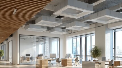 Poster - Modern Office Space Featuring Ceiling Air Vents and Natural Light