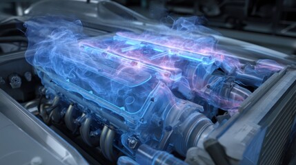 Poster - Race Car Engine with Visible Heat Waves and Advanced Technology