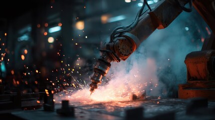 Poster - Robotic Welding Machine Creating Sparks in Industrial Setting