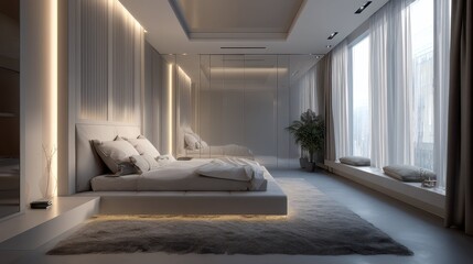 Poster - Sleek Contemporary Bedroom Design with Neutral Tones and Ambience