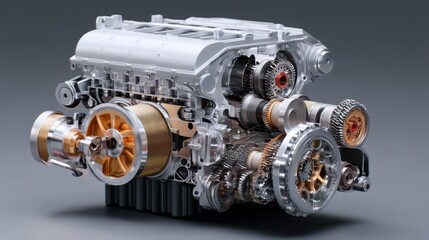 Poster - Detailed View of a Modern Car Engine with Moving Components
