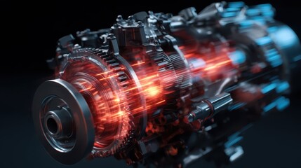 Poster - Dynamic Engine Components in Motion Showcasing Sports Car Technology