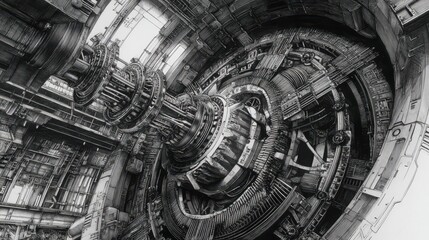 Poster - Intricate View Inside a Rotating Machine Complex with Parts