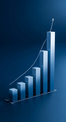 Poster - Ascending blue bar graph on dark background, illustrating growth and progress, suitable for business, finance, or success concepts