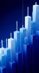 Poster - Abstract 3D bar graph, blue gradient, textured blocks, increasing upward trend, showcasing financial growth or progress, ideal for business or data visualization