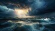 © John - dramatic ocean scene under a stormy sky light breaks through dark clouds