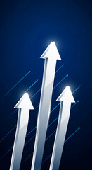 Poster - Three silver arrows ascending on dark-blue background, symbolizing growth, progress, and success in business