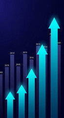 Poster - Abstract graphic showing upward-trending arrows on a dark blue background, symbolizing growth, progress, and success in business