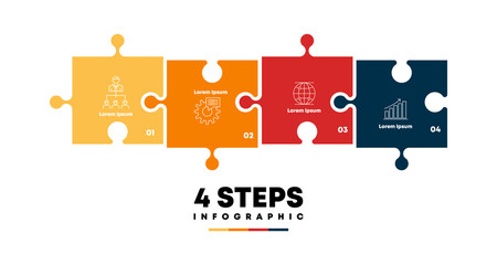Poster - Infographic template. Concept 4 pieces of puzzle with icons business. For infographic step presentation business. Vector Eps	