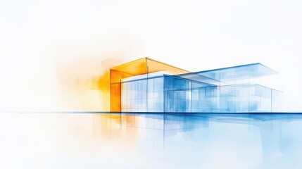 Poster - Modern Architectural Design with Watercolor Elements, Vibrant Colors, and Clean Lines