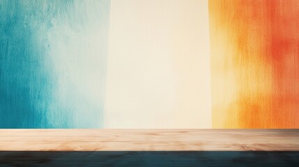 Poster - Vibrant Colorful Background with Wooden Table for Creative Art and Design Projects