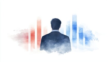 Poster - Businessman Overlooking Graphs Symbolizing Financial Growth and Market Trends in Artistic Style