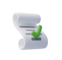 Poster - 3D Render: Approved Document Scroll, Checklist, Positive Feedback,  Clean Minimalist Style