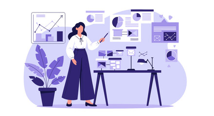 Poster - Business Woman Presenting Company Strategy And Financial Data Results