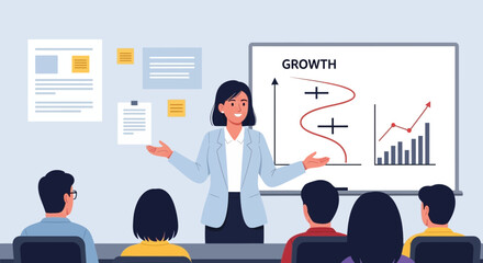 Poster - Business Presentation With Financial Growth Charts In Meeting Room