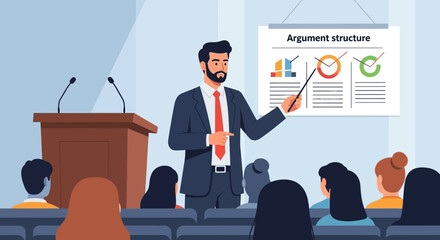 Poster - Man Giving Presentation On Argument Structure To Audience Members