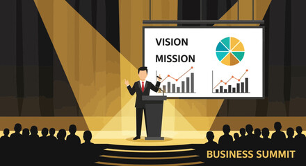 Poster - Corporate Presentation Of Business Strategy At A Conference Stage