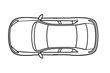 © Meline - Car top view vector illustration. Black line vehicle drawing. Automobile from above. Simple outline icon for transport design. Isolated auto sketch, plan view graphic element.