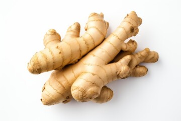 Poster - Close up of ginger roots showing intricate details and earthy tones against a clean white backdrop
