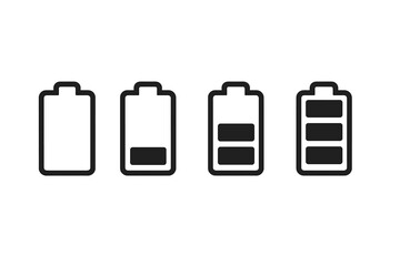 Fototapete - Battery charge level indicator icon set. Vector illustration of power status from empty to full. Mobile phone UI element symbol. Energy level concept design for web or app.