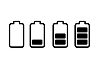 Fototapete - Battery charge level indicator icon set. Vector illustration of power status from low to full. Energy accumulator symbols for user interface design. Mobile phone signs.