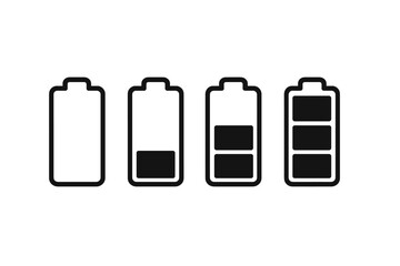 Fototapete - Battery charge level indicator icon set. Vector symbols showing energy status from empty to full. Power progress bar for mobile phone or web interface. Accumulator sign.