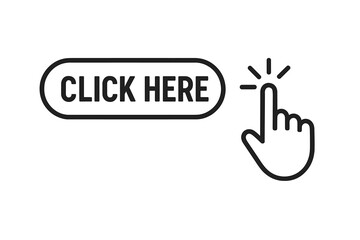 Fototapete - Click here web button with hand cursor pointer icon. Finger pressing action for website link. Isolated UI UX graphic element for navigation. Vector illustration set.