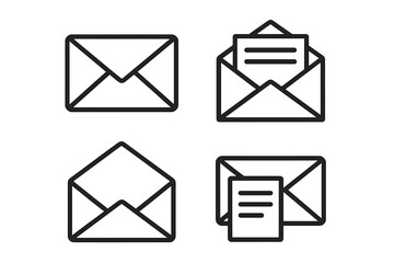 Fototapete - Mail envelope icon set with open and closed letters. Vector line art for communication, email, and messages. Simple minimal graphic design element for web and app UI UX.