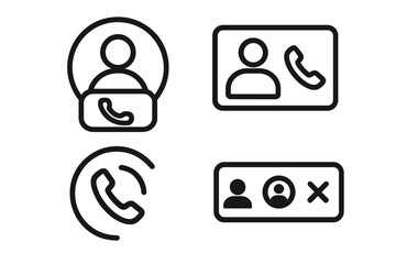 Fototapete - Set of call interface icons. Vector illustration for HUD, UI, UX design. User profile, contact, incoming call, and conference elements on transparent background. Modern line art.