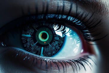 Poster - Close up of a bionic eye showcasing advanced technology, circuitry, and futuristic potential