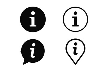 Fototapete - Info icons set for UI and web design. Information symbol collection with buttons, speech bubbles, and map pointers. Flat vector graphic for help, support, and FAQ signs.