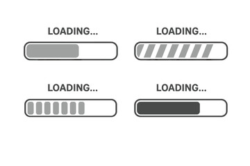 Fototapete - Progress bar vector icon set. Loading, upload, and download status indicator collection. Web interface element for wait or processing time. Digital data transfer sign concept.