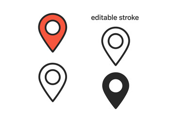 Fototapete - Map pointer icon set. Location pin symbol for GPS navigation and destination. Vector place marker collection with editable stroke, outline, solid and color styles.