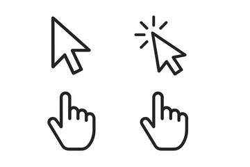 Fototapete - Cursor icons set with hand and arrow pointer. Mouse click cursor collection for web design. UI UX graphic elements. Digital select and press symbol. Simple line art vector.